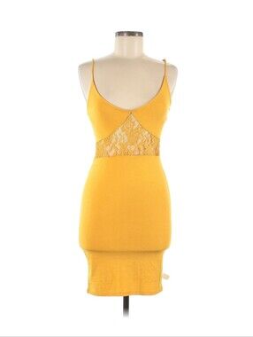 Heart & Hips Golden Yellow Lace Bodice Mini Dress Size M